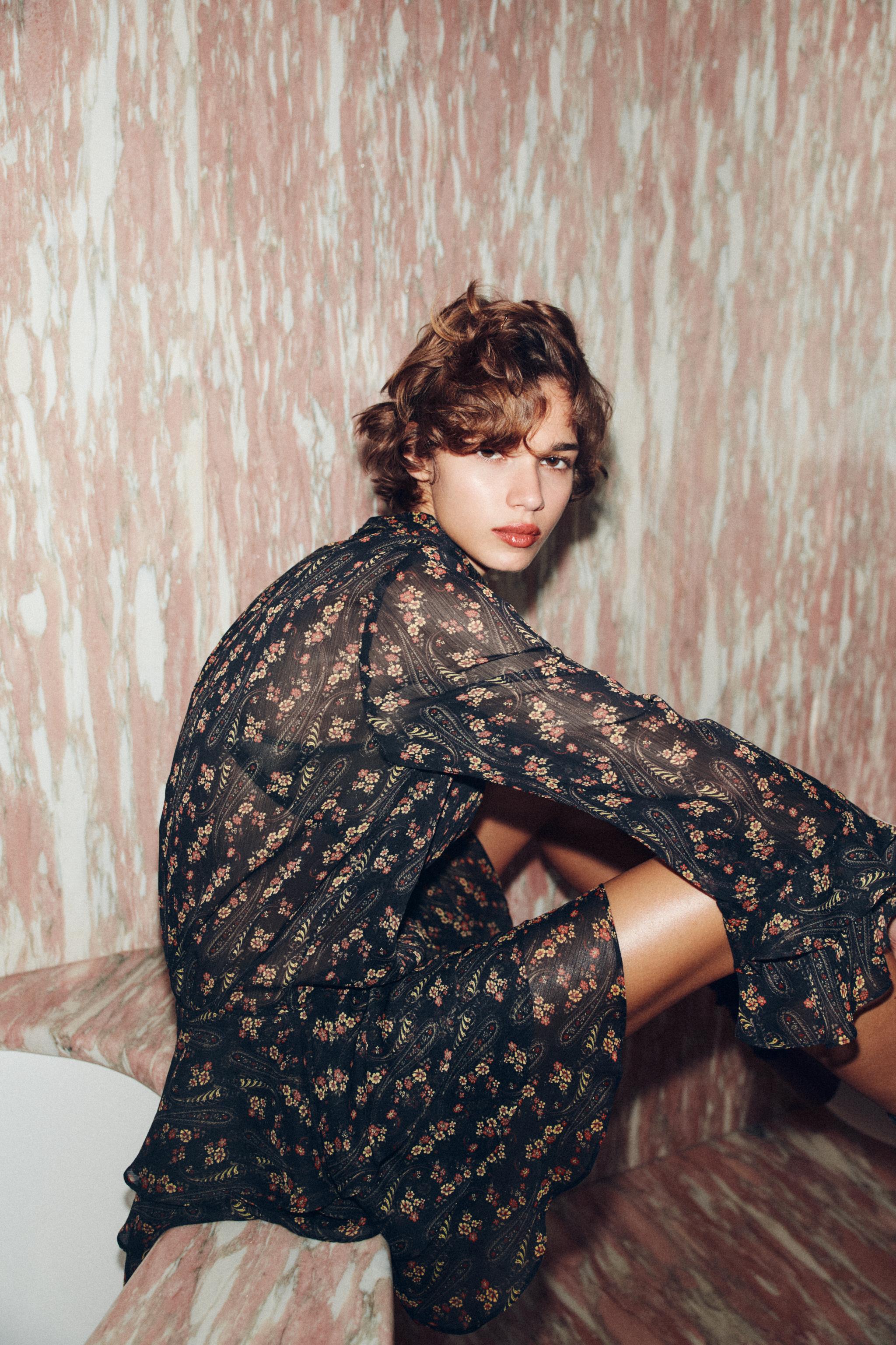 ROBE GAZE DE COTTON À IMPRIMÉ FLEURS